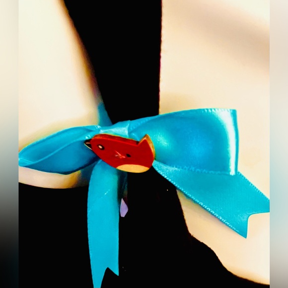 Upcycled Humerus Cut Out Tank with Adorable Blue Bows and Red Birds Size Large - Picture 3 of 5